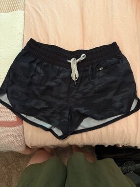 Vuori Black Camouflage Athletic Shorts with Zip Pocket